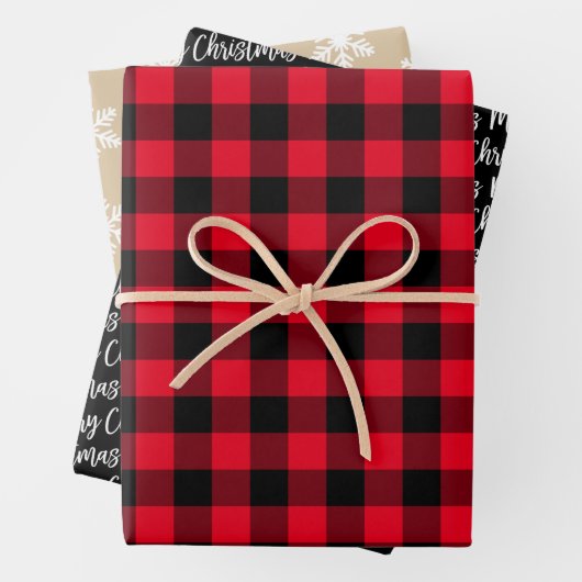 Rustic Red Buffalo Pset Merry Kerstmis Inpakpapier Vel (In situ)