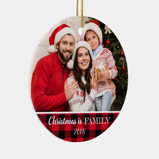 Rustic Red Buffalo Pset met kerstfoto's Keramisch Ornament (Rechts)