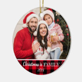 Rustic Red Buffalo Pset met kerstfoto's Keramisch Ornament (Links)