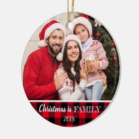 Rustic Red Buffalo Pset met kerstfoto's Keramisch Ornament (Links)