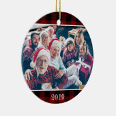 Rustic Red Buffalo Pset met kerstfoto's Keramisch Ornament (Rechts)