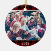 Rustic Red Buffalo Pset met kerstfoto's Keramisch Ornament (Voorkant)