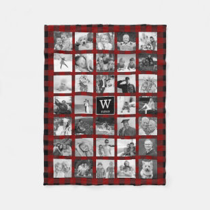 Rustic Red Buffalo Pset Monogram Foto Collage Fleece Deken