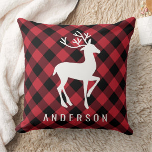 Rustic Red Buffalo Pset Reindeer Monogram Kussen