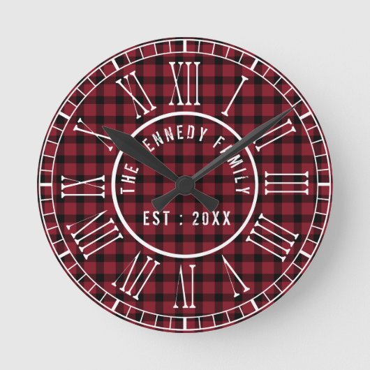Rustic Red Buffalo Pset White Roman Numerals Ronde Klok (Voorkant)