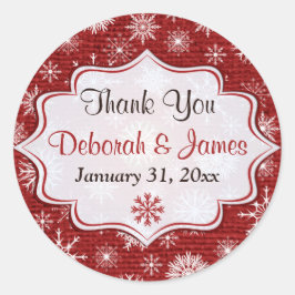 Rustic Red Burlap Snowflakes bruiloft Sticker