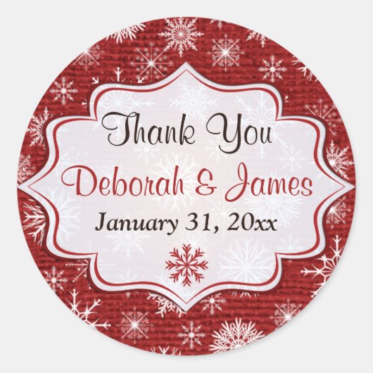Rustic Red Burlap Snowflakes bruiloft Sticker (Voorkant)