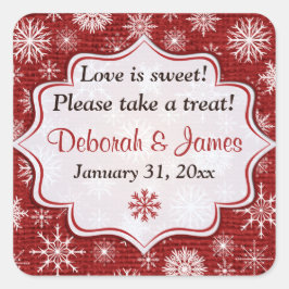 Rustic Red Burlap Snowflakes bruiloft Sticker
