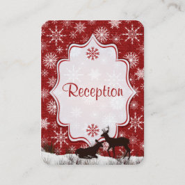 Rustic Red Burlap, Snowflakes, Deer Enclosure Kaar Informatiekaartje