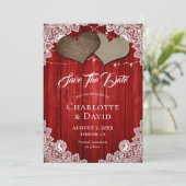 Rustic Red Burlap Wedding Save the Date Kaart (Staand voorkant)