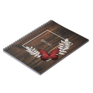 Rustic Red Butterfly - Gepersonaliseerd Notitieboe Notitieboek