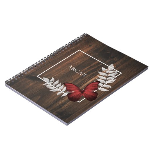Rustic Red Butterfly - Gepersonaliseerd Notitieboe Notitieboek (Linkerzijde)
