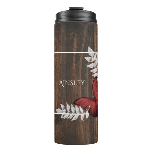 Rustic Red Butterfly gepersonaliseerde thermische Thermosbeker (Voorkant)