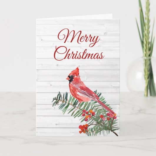Rustic Red Cardinaal Merry Kerstmis Kaart (Voorkant)