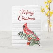 Rustic Red Cardinaal Merry Kerstmis Kaart (Gele Bloem)