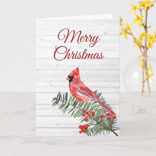 Rustic Red Cardinaal Merry Kerstmis Kaart (Gele Bloem)