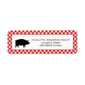Rustic Red Checker Boerderij Pig Party Etiket (Voorkant)