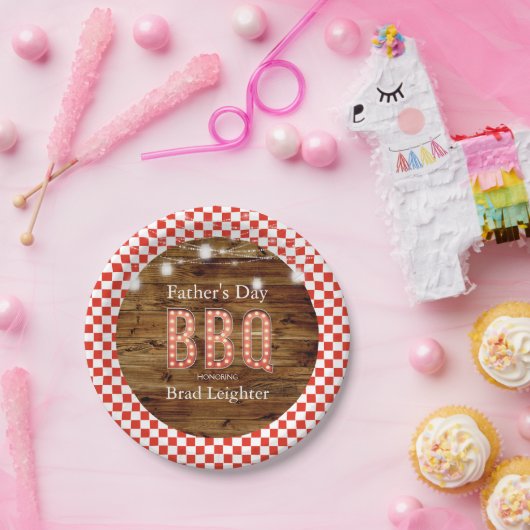 Rustic Red Checkered Vaderdag BBQ Papieren Bordje (Feest)