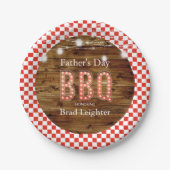 Rustic Red Checkered Vaderdag BBQ Papieren Bordje (Voorkant)