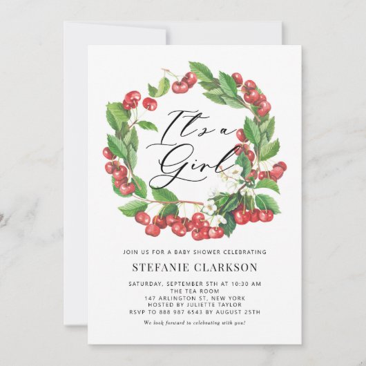 Rustic Red Cherries met een Baby shower van een me Kaart (Voorkant)