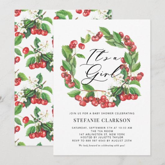 Rustic Red Cherries met een Baby shower van een me Kaart (Voorkant / Achterkant)