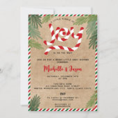 Rustic Red Christmas Candy Cane Joy Baby shower Kaart (Voorkant)