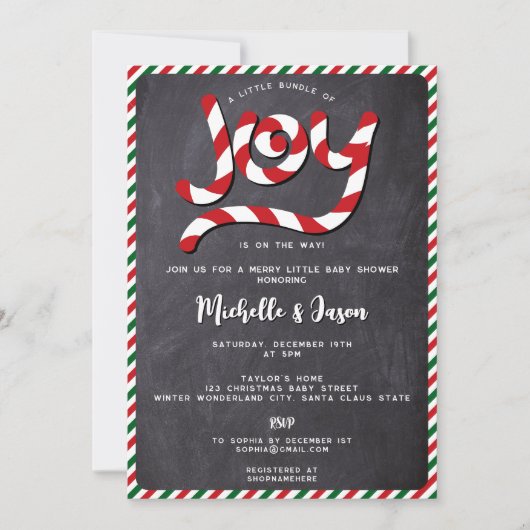 Rustic Red Christmas Candy Cane Joy Baby shower Kaart (Voorkant)