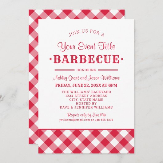Rustic Red Custom Backyard Barbecue Party Kaart (Voorkant / Achterkant)