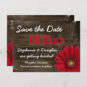 Rustic Red Daisy Wood bespaart de datum-Briefkaart Aankondigingskaart (Voorkant / Achterkant)