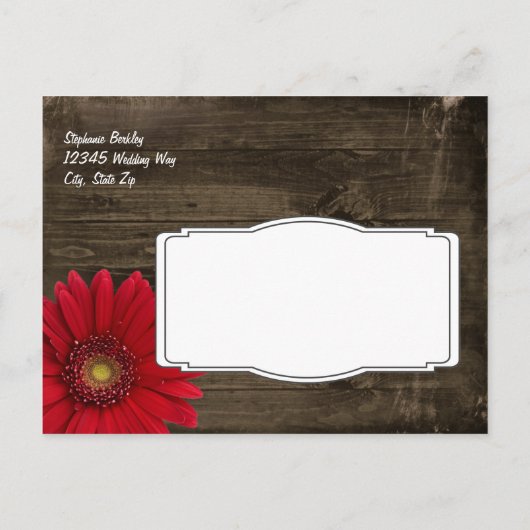 Rustic Red Daisy Wood bespaart de datum-Briefkaart Aankondigingskaart (Achterkant)