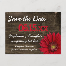 Rustic Red Daisy Wood bespaart de datum-Briefkaart Aankondigingskaart