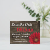 Rustic Red Daisy Wood bespaart de datum-Briefkaart Aankondigingskaart (Staand voorkant)