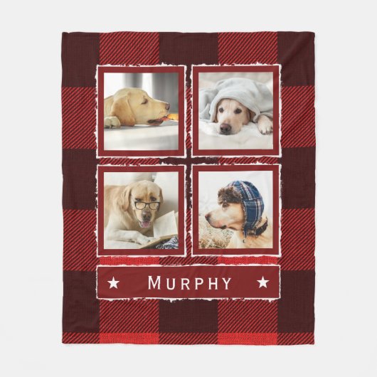 Rustic Red Denim Buffalo Pset Photo Collage Dog Fleece Deken (Voorkant)