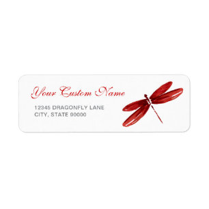 Rustic Red Dragonfly Waterverf Return Address Etiket