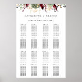 Rustic Red Elegant Floral Seating Chart Poster (Voorkant)