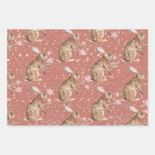 Rustic Red Elegant Snowy Winter Animals Inpakpapier Vel (Voorkant 2)
