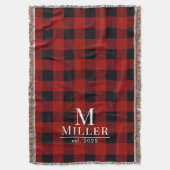 Rustic Red en Black Buffalo Check Monogram Geweven Deken (Voorkant Verticaal)