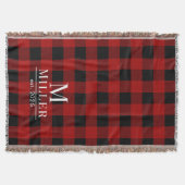 Rustic Red en Black Buffalo Check Monogram Geweven Deken (Voorkant)