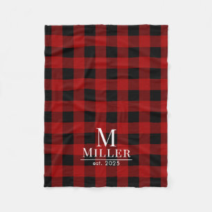 Rustic Red en Black Buffalo Controleer Monogram Na Fleece Deken