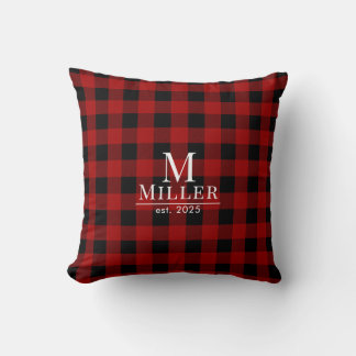 Rustic Red en Black Buffalo Controleer Monogram Na Kussen