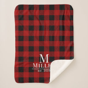 Rustic Red en Black Buffalo Controleer Monogram Na Sherpa Deken