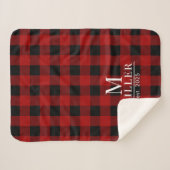 Rustic Red en Black Buffalo Controleer Monogram Na Sherpa Deken (Voorkant (horizontaal))