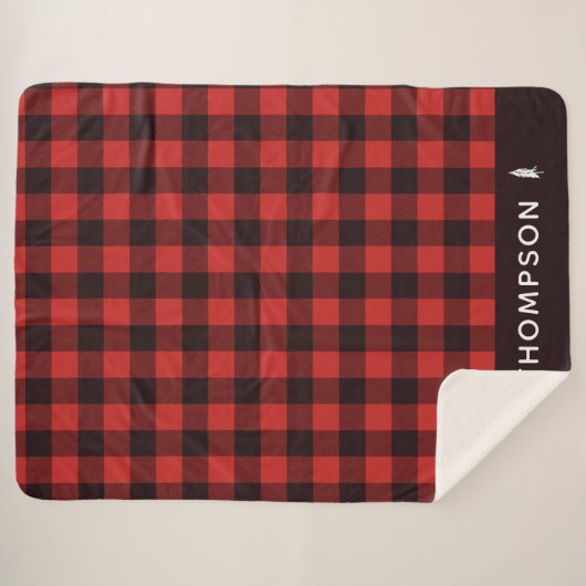 Rustic Red en Black Holiday Flannel op maat Sherpa Deken (Voorkant (horizontaal))