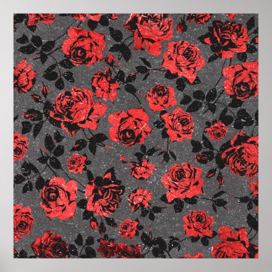 Rustic Red en Black Stem Roos Pattern Poster (Voorkant)