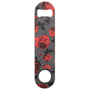 Rustic Red en Black Stem Roos Pattern Speed Flessenopener