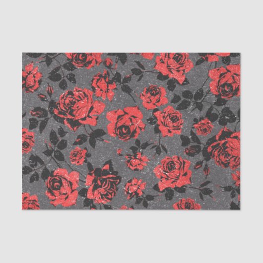 Rustic Red en Black Stem Roos Pattern Tissuepapier (Voorkant)