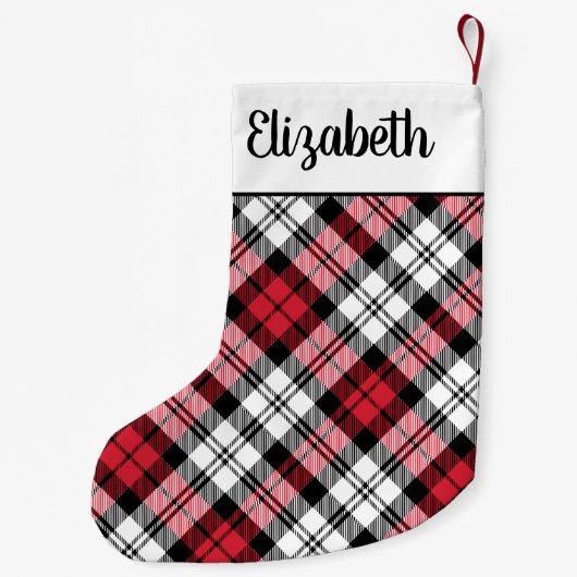 Rustic Red en Black Tartan Gepersonaliseerd Kleine Kerstsok (Achterkant)