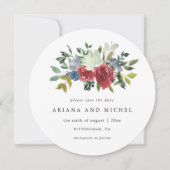 Rustic Red en Blue Floral Photo Wedding Save The Date (Voorkant)
