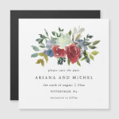Rustic Red en Blue Floral Wedding Save the Date Magnetische Uitnodiging (Voorkant / Achterkant)
