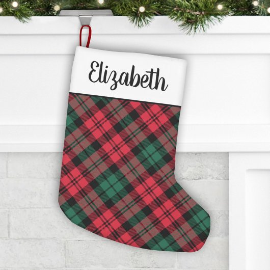 Rustic Red en Green Tartan Gepersonaliseerd Kleine Kerstsok